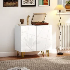 Aparador Kumi Homcom 2 puertas blanco brillo 75x80x40 cm