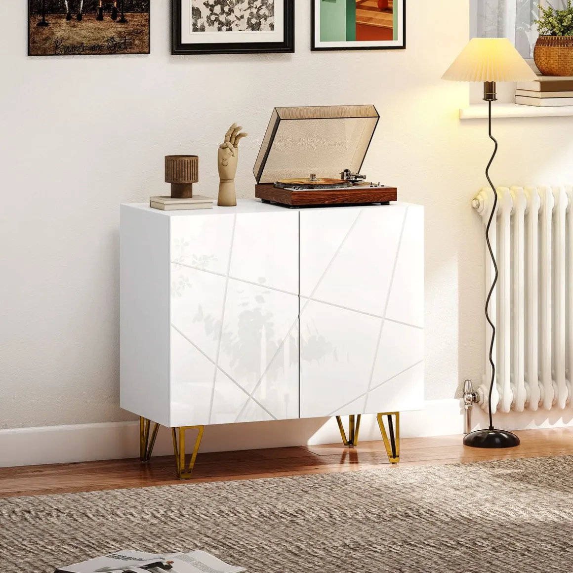 Aparador Kumi Homcom 2 puertas blanco brillo 75x80x40 cm
