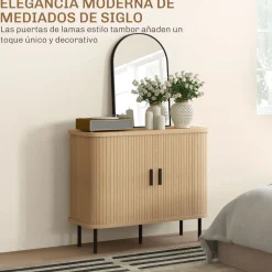 Aparador Latvia Homcom puertas correderas + 5 patas natural 75x90x40 cm