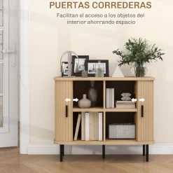 Aparador Latvia Homcom puertas correderas + 5 patas natural 75x90x40 cm