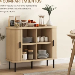 Aparador Latvia Homcom puertas correderas + 5 patas natural 75x90x40 cm
