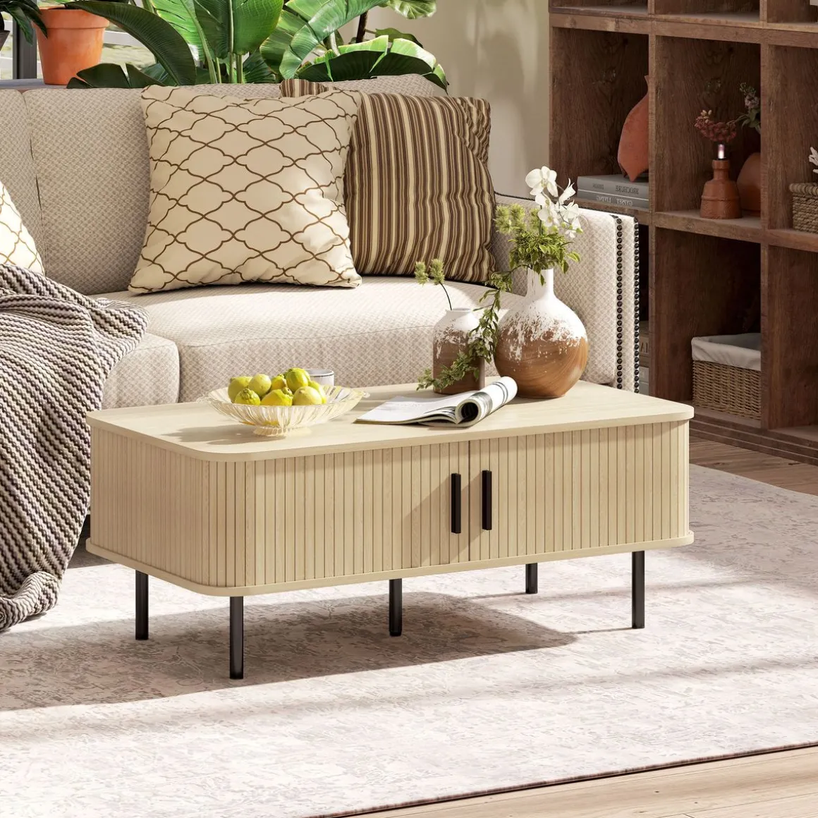 Aparador Latvia Homcom puertas correderas + 5 patas natural 75x90x40 cm