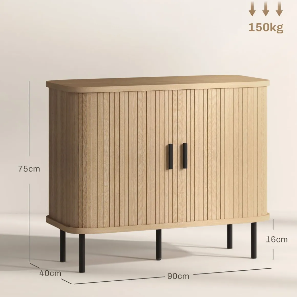 Aparador Latvia Homcom puertas correderas + 5 patas natural 75x90x40 cm