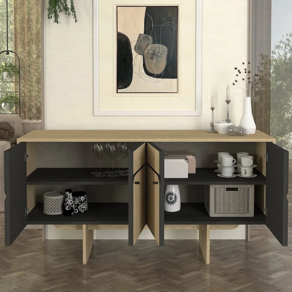 Aparador Lava 4 puertas natural 76x150x44,6 cm