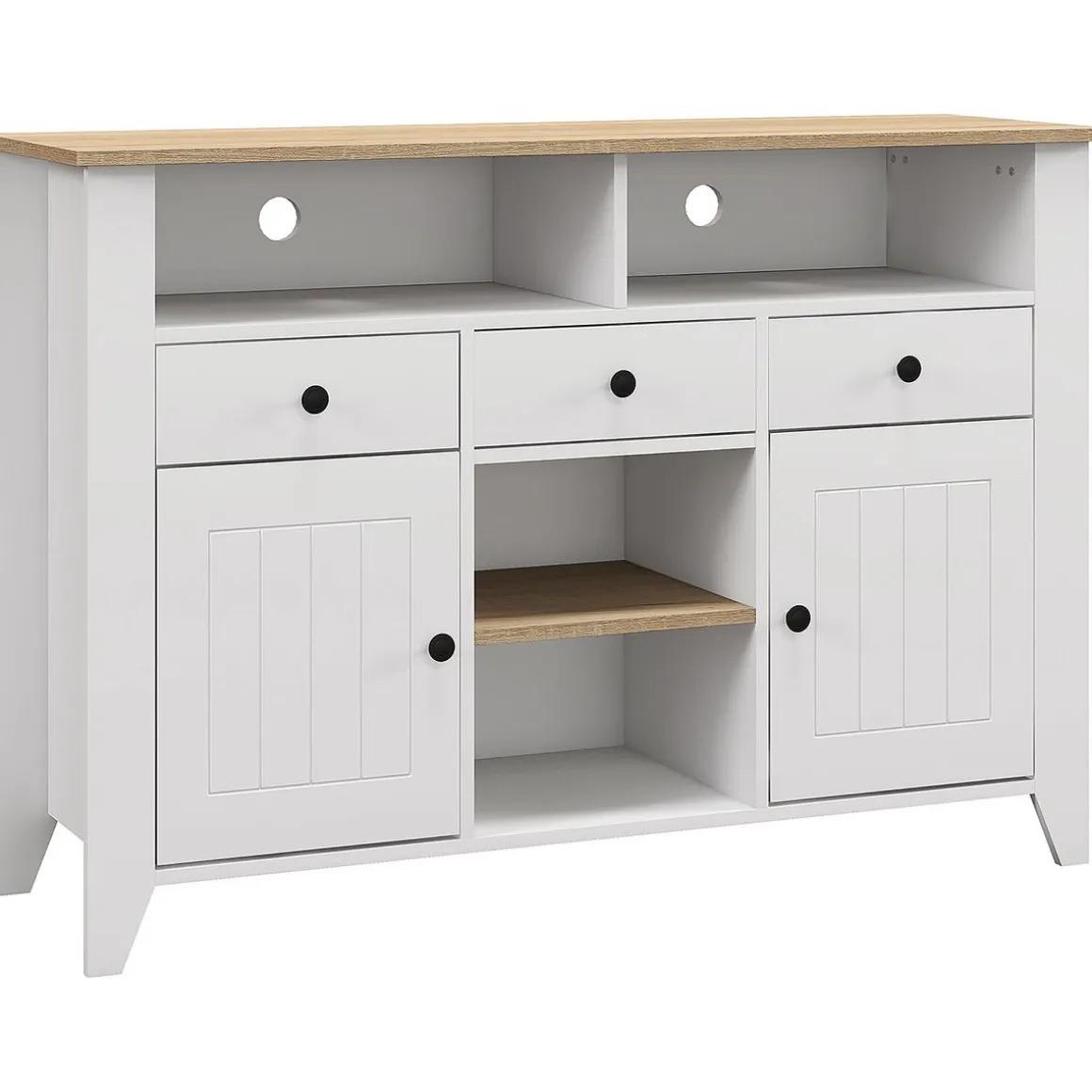 Aparador Leivha Homcom 4 compartimentos + 3 cajones + 2 armarios blanco 81,5x120x38 cm