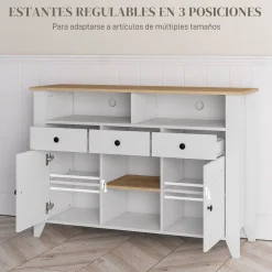 Aparador Leivha Homcom 4 compartimentos + 3 cajones + 2 armarios blanco 81,5x120x38 cm