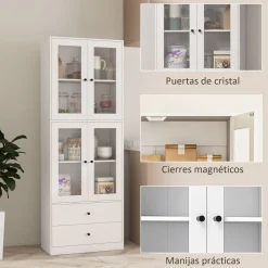 Aparador Ligna Homcom 4 puertas con 2 cajones blanco 170x59x30 cm