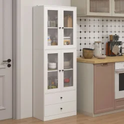 Aparador Ligna Homcom 4 puertas con 2 cajones blanco 170x59x30 cm