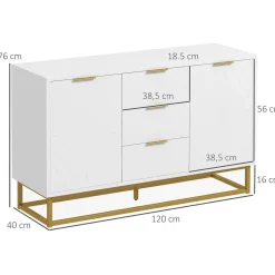 Aparador Luce Homcom 3 cajones + 2 armarios blanco 76x120x40 cm
