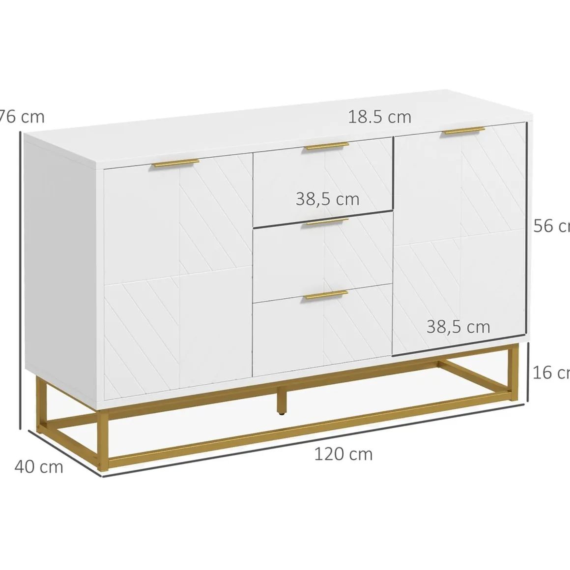 Aparador Luce Homcom 3 cajones + 2 armarios blanco 76x120x40 cm