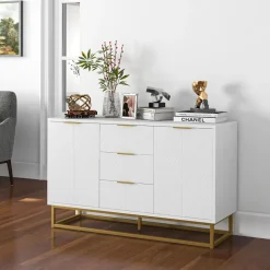 Aparador Luce Homcom 3 cajones + 2 armarios blanco 76x120x40 cm