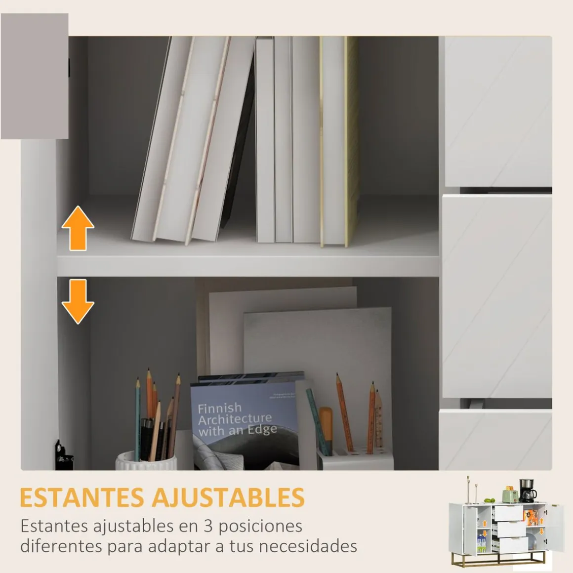 Aparador Luce Homcom 3 cajones + 2 armarios blanco 76x120x40 cm