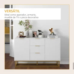 Aparador Luce Homcom 3 cajones + 2 armarios blanco 76x120x40 cm