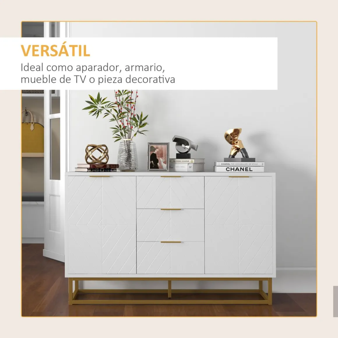 Aparador Luce Homcom 3 cajones + 2 armarios blanco 76x120x40 cm