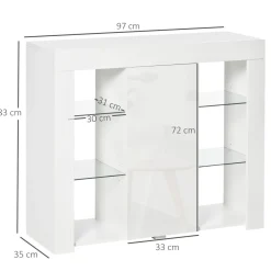 Aparador Lummen Homcom 6 estantes + puerta + luces LED blanco brillo 83x97x35 cm