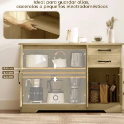 Aparador Luna Homcom 3 puertas + 2 cajones natural 79x120x38 cm