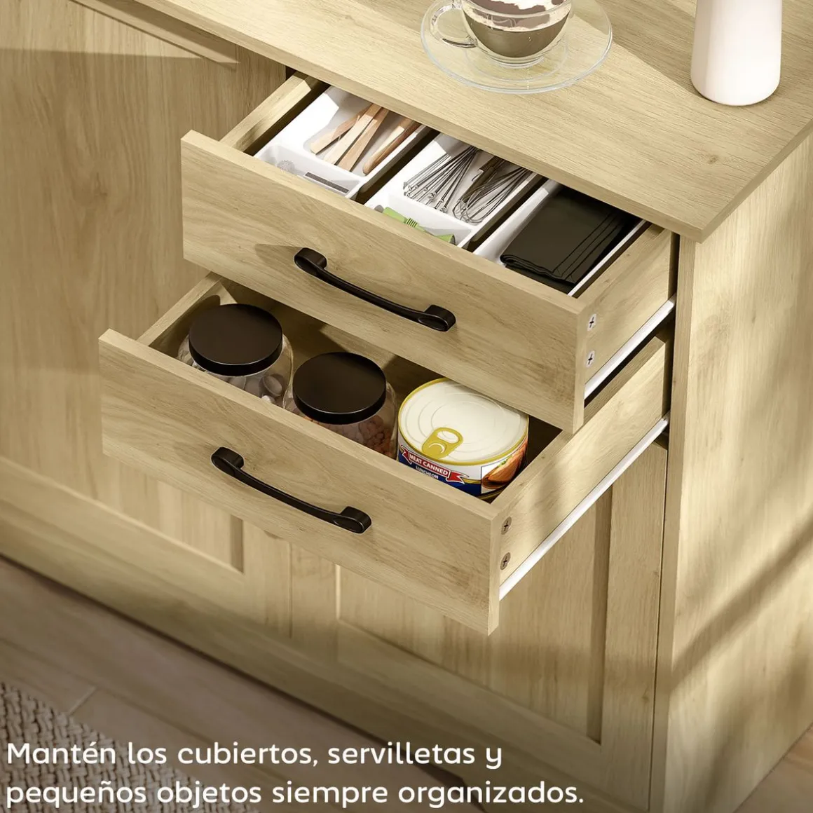 Aparador Luna Homcom 3 puertas + 2 cajones natural 79x120x38 cm