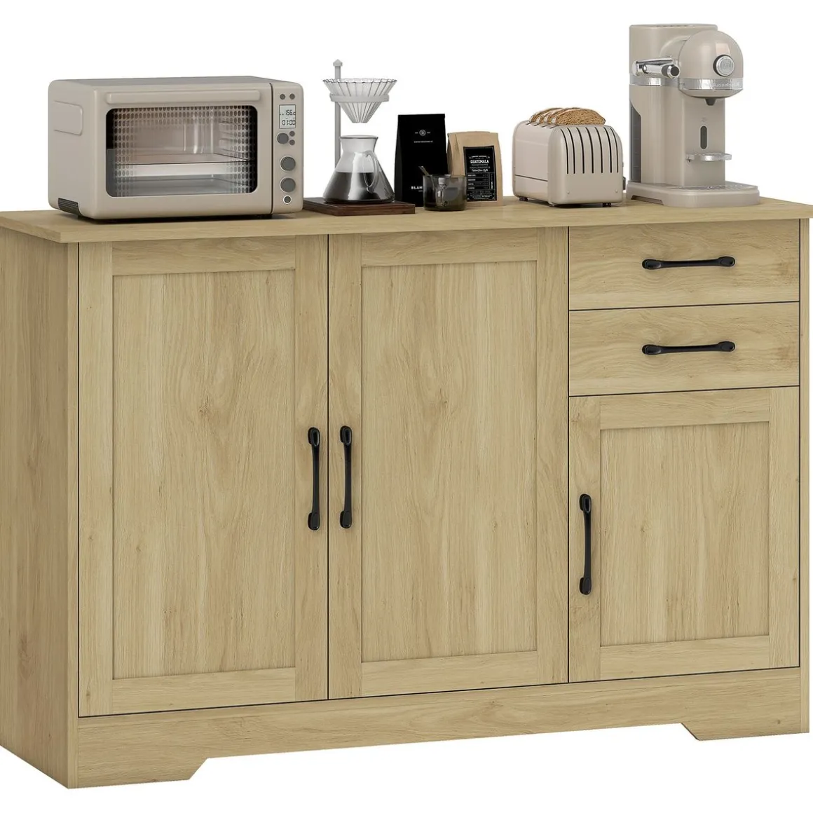 Aparador Luna Homcom 3 puertas + 2 cajones natural 79x120x38 cm