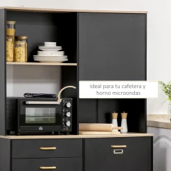 Aparador Luna Homcom 3 puertas + 1 cajón + estante negro 180x119x41 cm