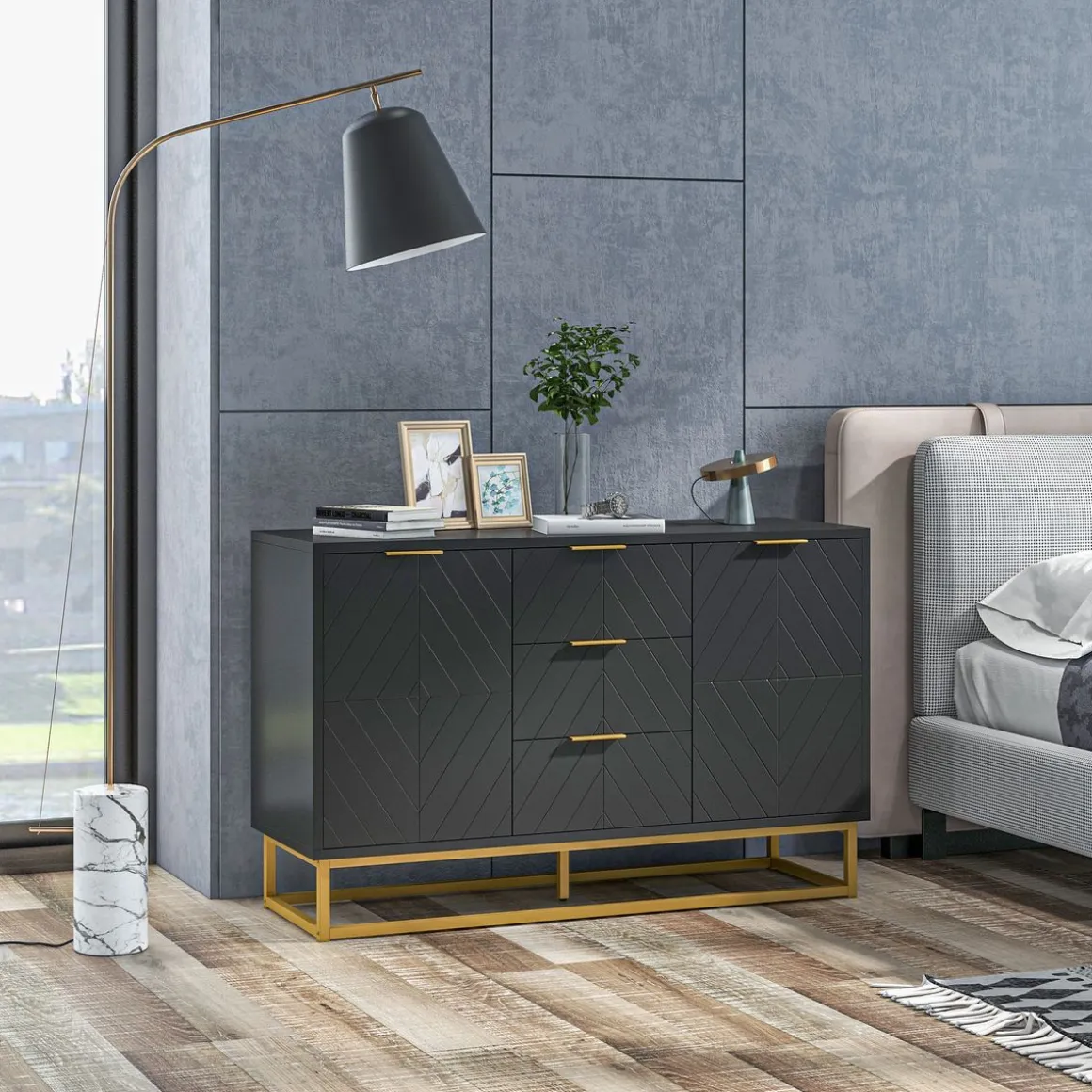 Aparador Luxor Homcom 3 cajones + 2 armarios 76x120x40 cm