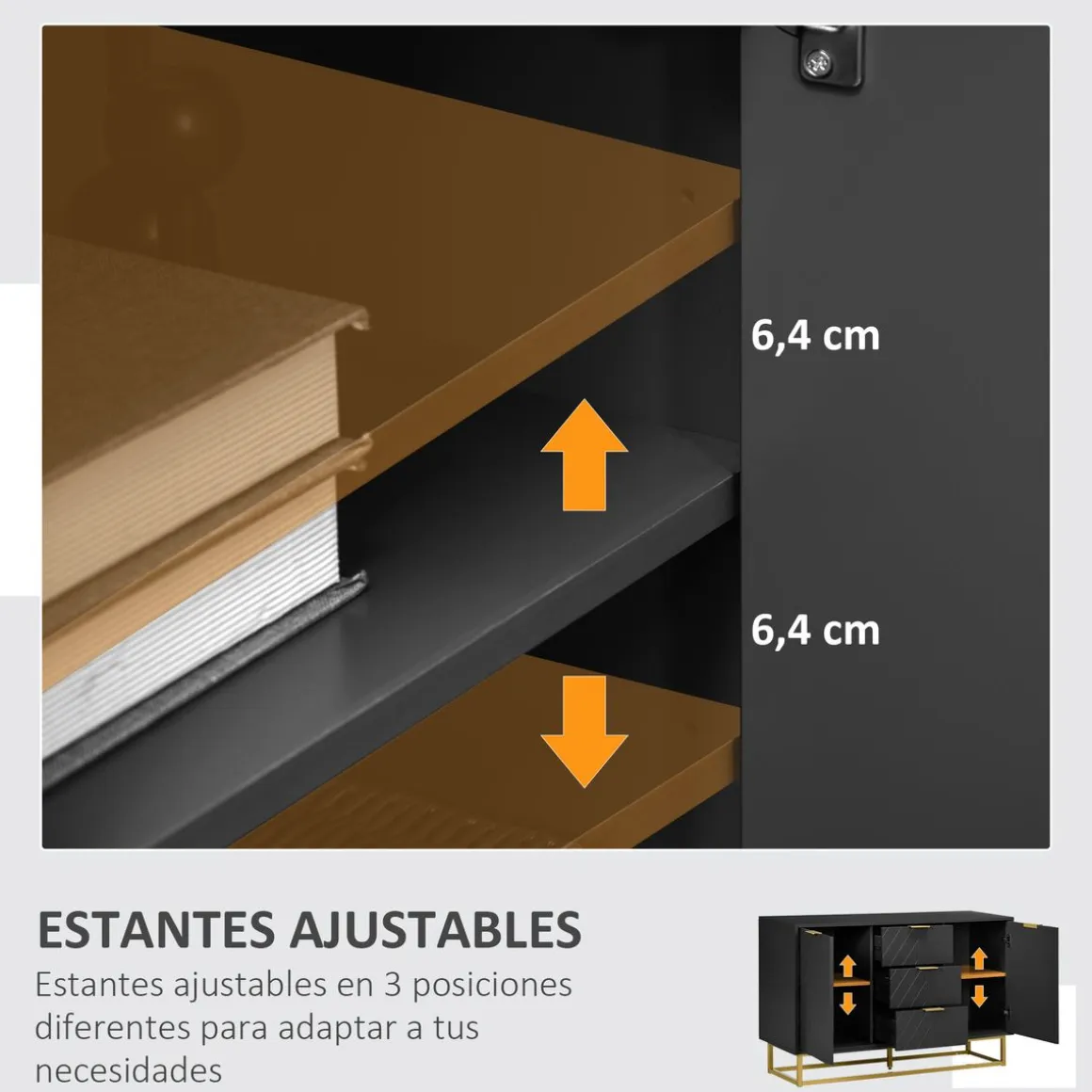 Aparador Luxor Homcom 3 cajones + 2 armarios 76x120x40 cm