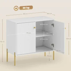 Aparador Lyx Homcom 2 puertas blanco 76x80x39,1 cm