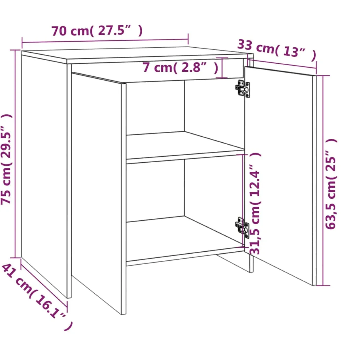 Aparador Margot 2 puertas + 2 estantes 75x70x41 cm