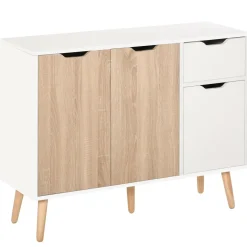 Aparador Mark Homcom 2 armarios + cajón blanco/natural 72x90x30 cm