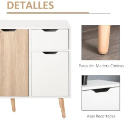 Aparador Mark Homcom 2 armarios + cajón blanco/natural 72x90x30 cm