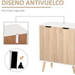 Aparador Mark Homcom 2 armarios + cajón blanco/natural 72x90x30 cm