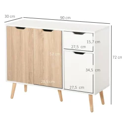 Aparador Mark Homcom 2 armarios + cajón blanco/natural 72x90x30 cm