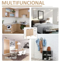 Aparador Mark Homcom 2 armarios + cajón blanco/natural 72x90x30 cm