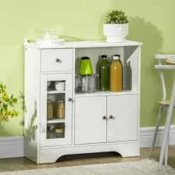 Aparador Melón Homcom 1 cajón + 2 armarios + compartimento blanco 82x80x30 cm
