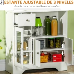 Aparador Melón Homcom 1 cajón + 2 armarios + compartimento blanco 82x80x30 cm