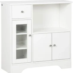 Aparador Melón Homcom 1 cajón + 2 armarios + compartimento blanco 82x80x30 cm