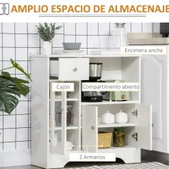 Aparador Melón Homcom 1 cajón + 2 armarios + compartimento blanco 82x80x30 cm