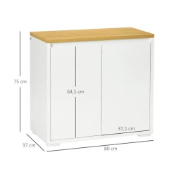 Aparador Miary Homcom 2 puertas + 1 estante ajustable blanco 75x80x37 cm
