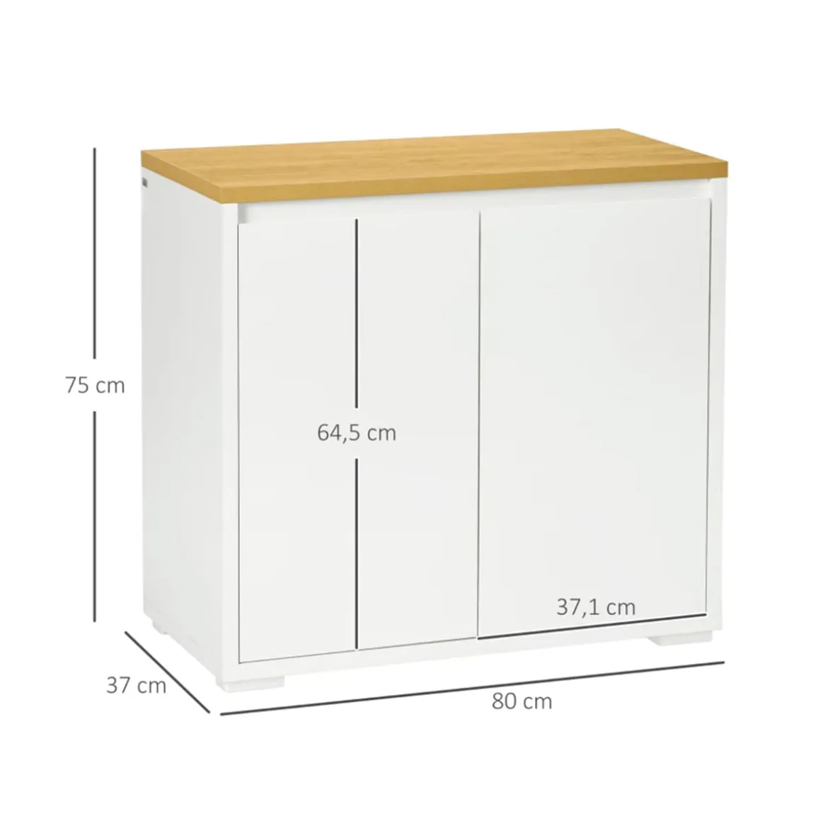 Aparador Miary Homcom 2 puertas + 1 estante ajustable blanco 75x80x37 cm