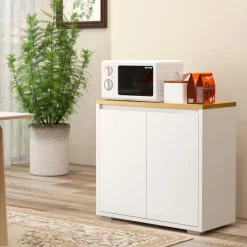 Aparador Miary Homcom 2 puertas + 1 estante ajustable blanco 75x80x37 cm