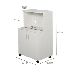 Aparador Miel Homcom 1 armario con ruedas blanco 97x60,4x40,3 cm
