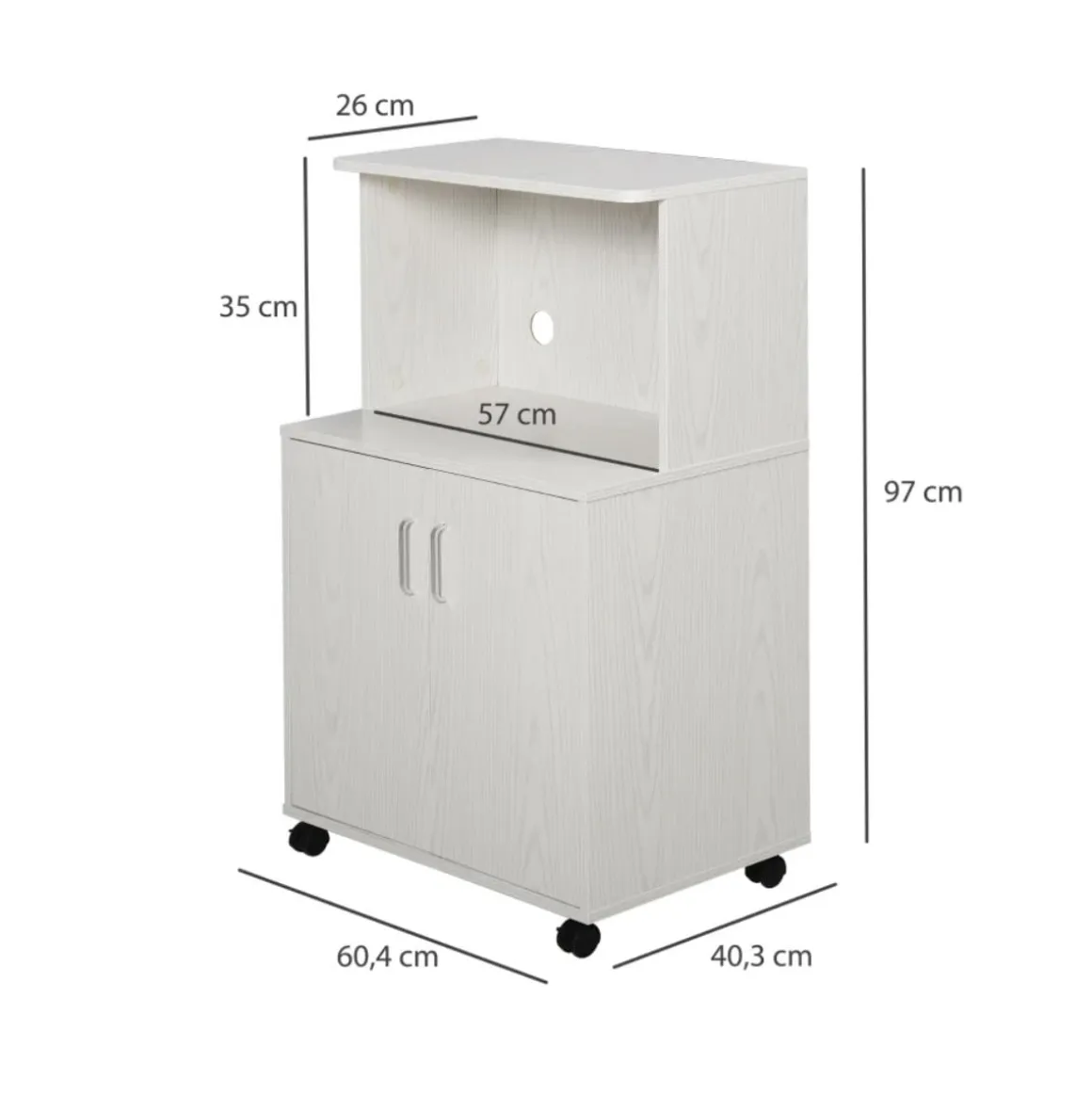 Aparador Miel Homcom 1 armario con ruedas blanco 97x60,4x40,3 cm