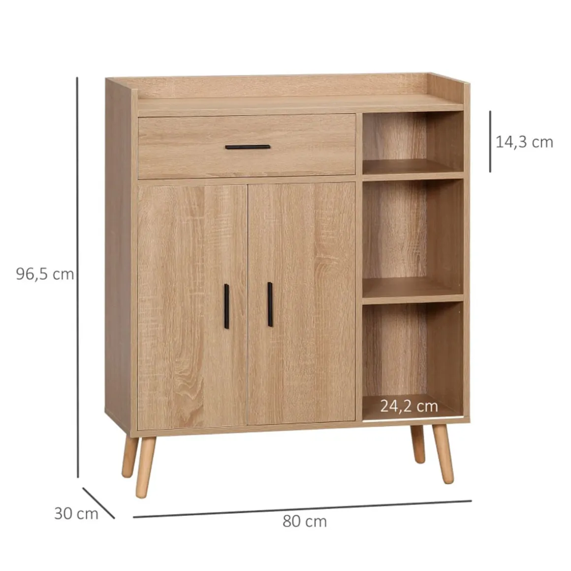 Aparador Montana Homcom diseño rústico natural 96,5x80x30 cm
