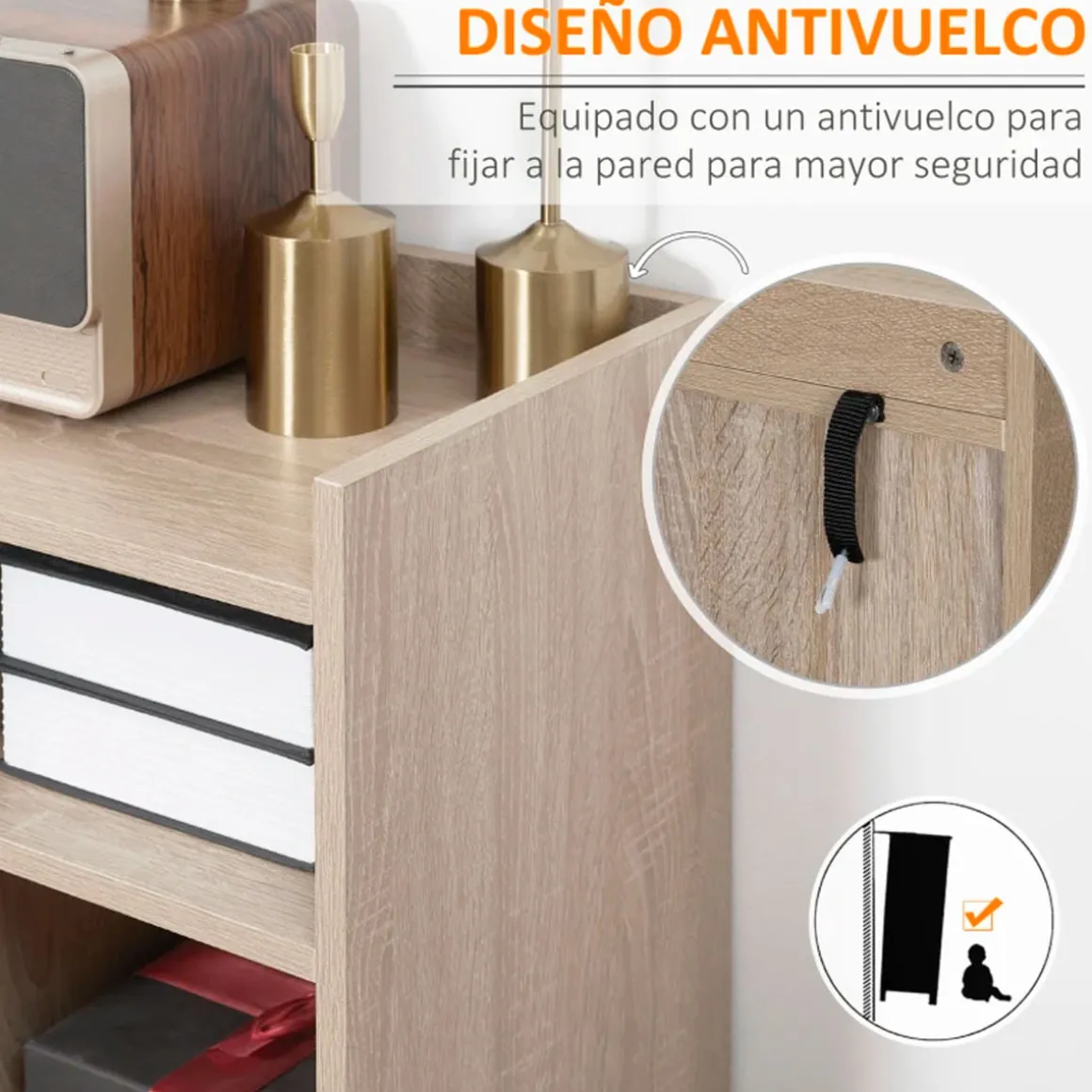 Aparador Montana Homcom diseño rústico natural 96,5x80x30 cm