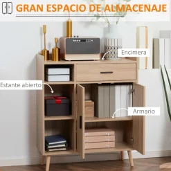 Aparador Montana Homcom diseño rústico natural 96,5x80x30 cm