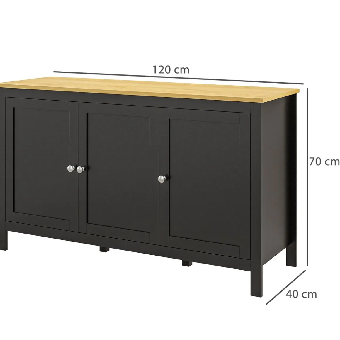 Aparador Montreau Homcom 3 puertas con estantes ajustables negro/natural 70x120x40 cm