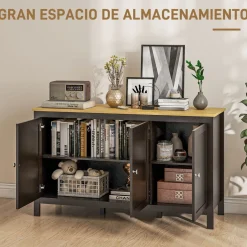 Aparador Montreau Homcom 3 puertas con estantes ajustables negro/natural 70x120x40 cm