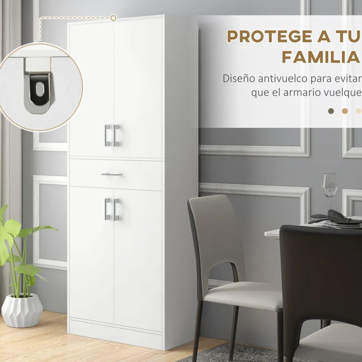 Aparador Mouse Homcom 4 puertas + 1 cajón blanco 180x70,8x34 cm