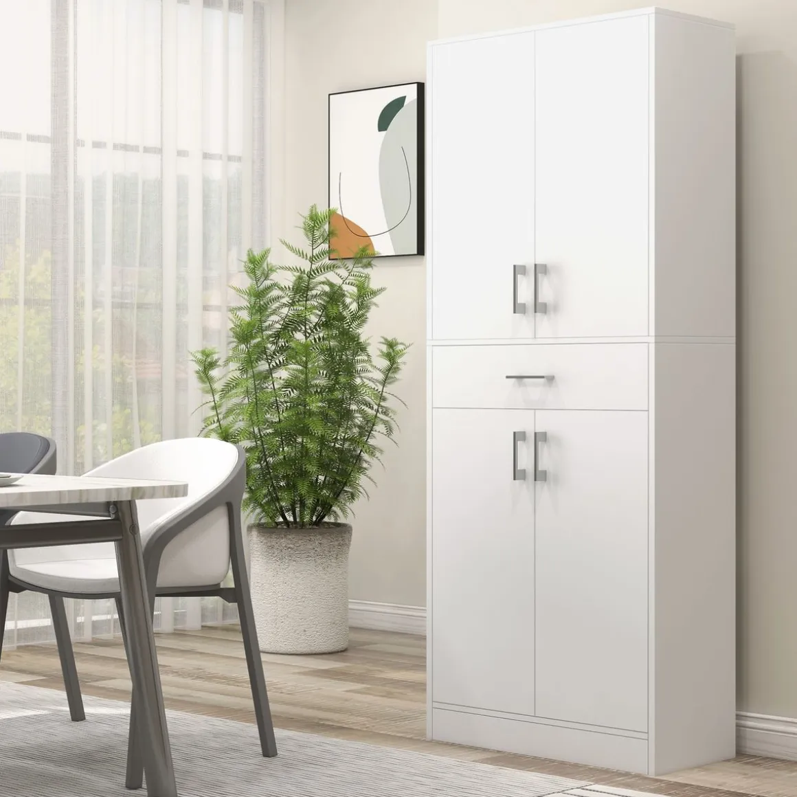 Aparador Mouse Homcom 4 puertas + 1 cajón blanco 180x70,8x34 cm