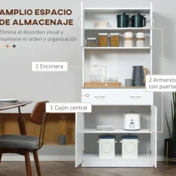 Aparador Mykonos Homcom 2 armarios + cajón blanco 180x80x40 cm