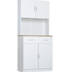 Aparador Mykonos Homcom 2 armarios + cajón blanco 180x80x40 cm